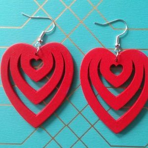 Carved heart wood dangle earrings
