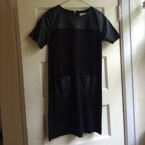 Loft little black dress with faux leather pockets