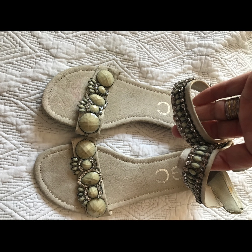 White Cream Embellished gladiator Sandals 9