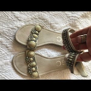 White Cream Embellished gladiator Sandals 9