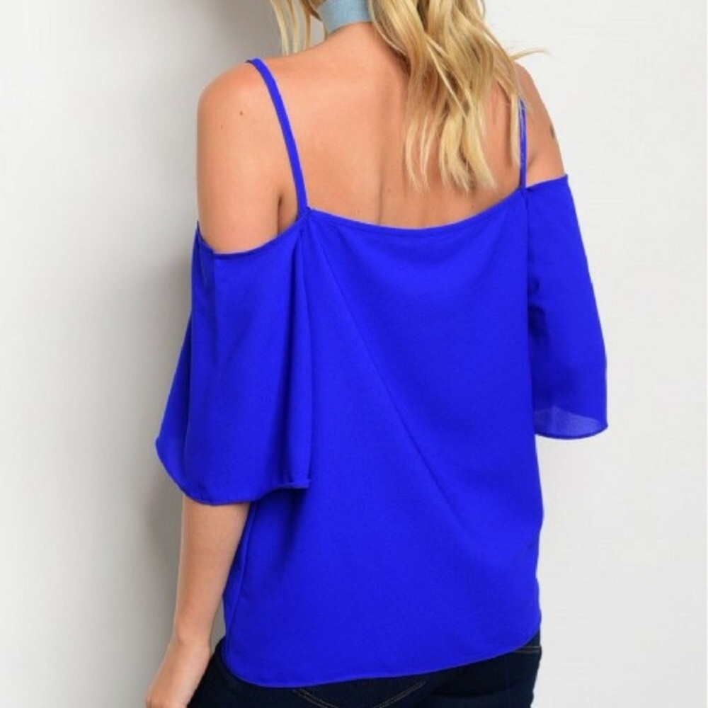 • off the shoulder ruffle top • royal blue • - Picture 2 of 3