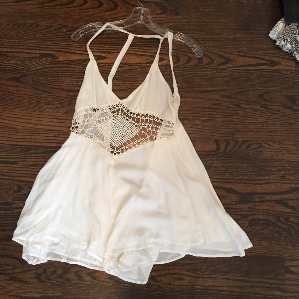 White boho romper with center cut out
