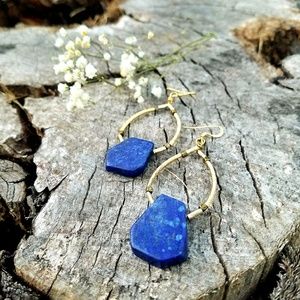 "Urban Eclipse"🌙 Blue Lapis Hoop Earings