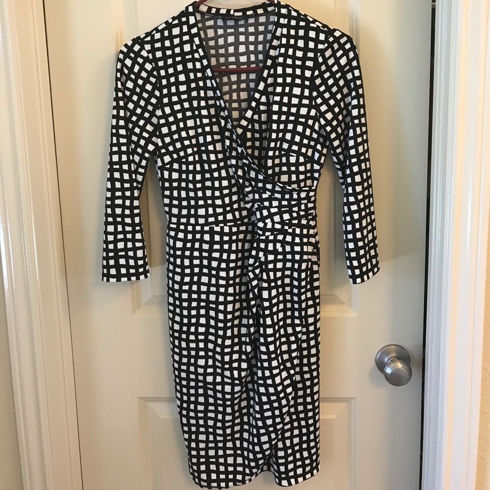 Black and white faux wrap dress from the limited