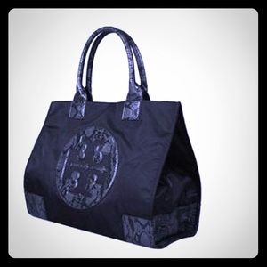 Tory Burch Nylon Ella Tote Black Python NWT