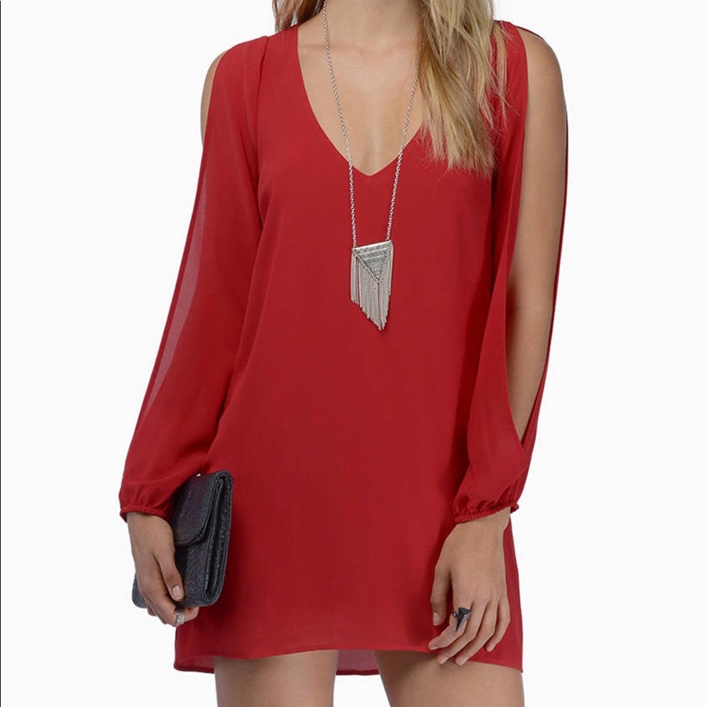 Red slit arm dress