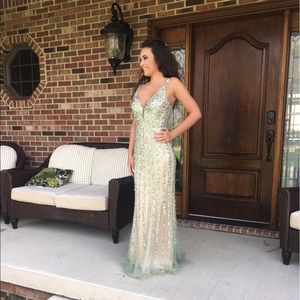 Sequin green and nude colored prom dress