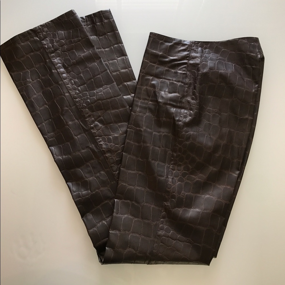 Chocolate brown faux croc pleather pants
