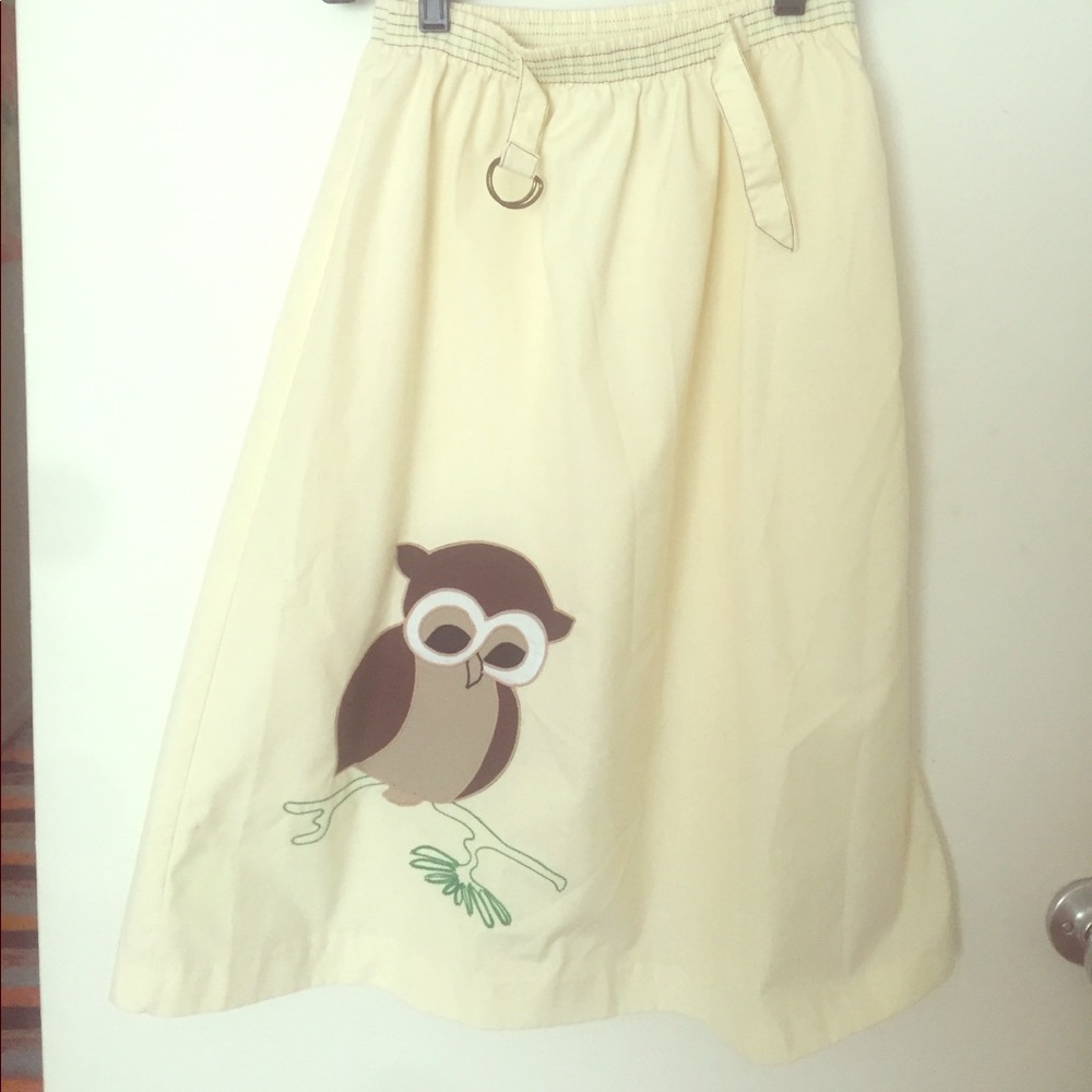 Lemon Yellow A-Line skirt w/ Owl Appliqué