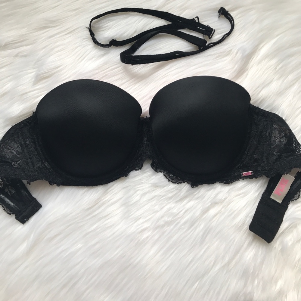 VS PINK Black Lace Push Up Convertible Push Up Bra