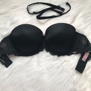 VS PINK Black Lace Push Up Convertible Push Up Bra