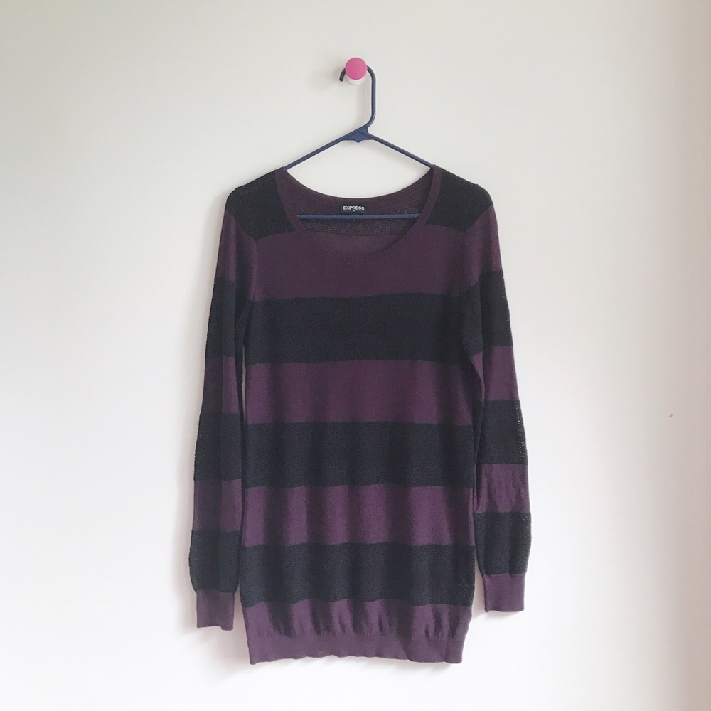 Express purple black crochet short sweater dress