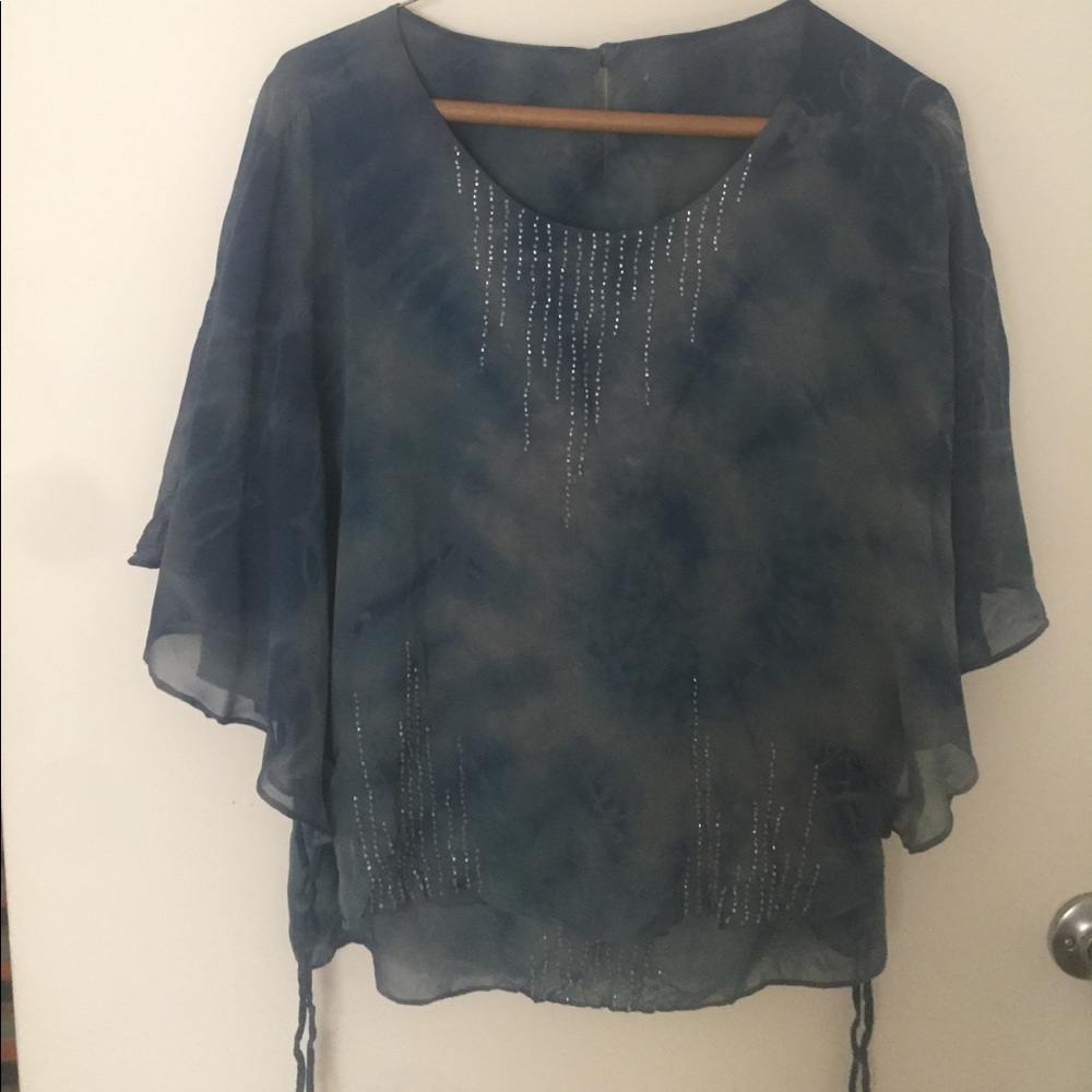 Tie Dye Flutter sleeve blouse with bead detail