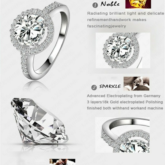 Round Diamond AAA Cz & 18k Platinum Ring - Picture 3 of 8