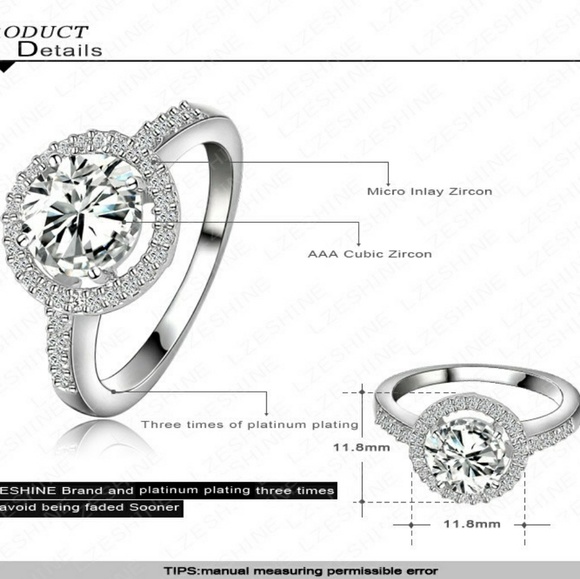 Round Diamond AAA Cz & 18k Platinum Ring - Picture 5 of 8