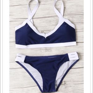 Navy & White Contrast Cutout Bikini