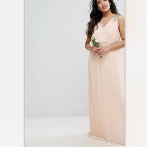 Wedding Pleated Maxi Dress with Shoulder Detail