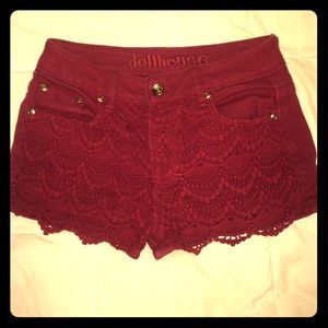 Maroon Lace Jean Shorts!!