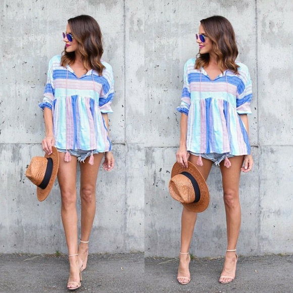 Tops - Vici Collections Multi Color Stripe Tassel Blouse