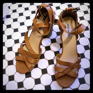 Cognac stacked heel sandals