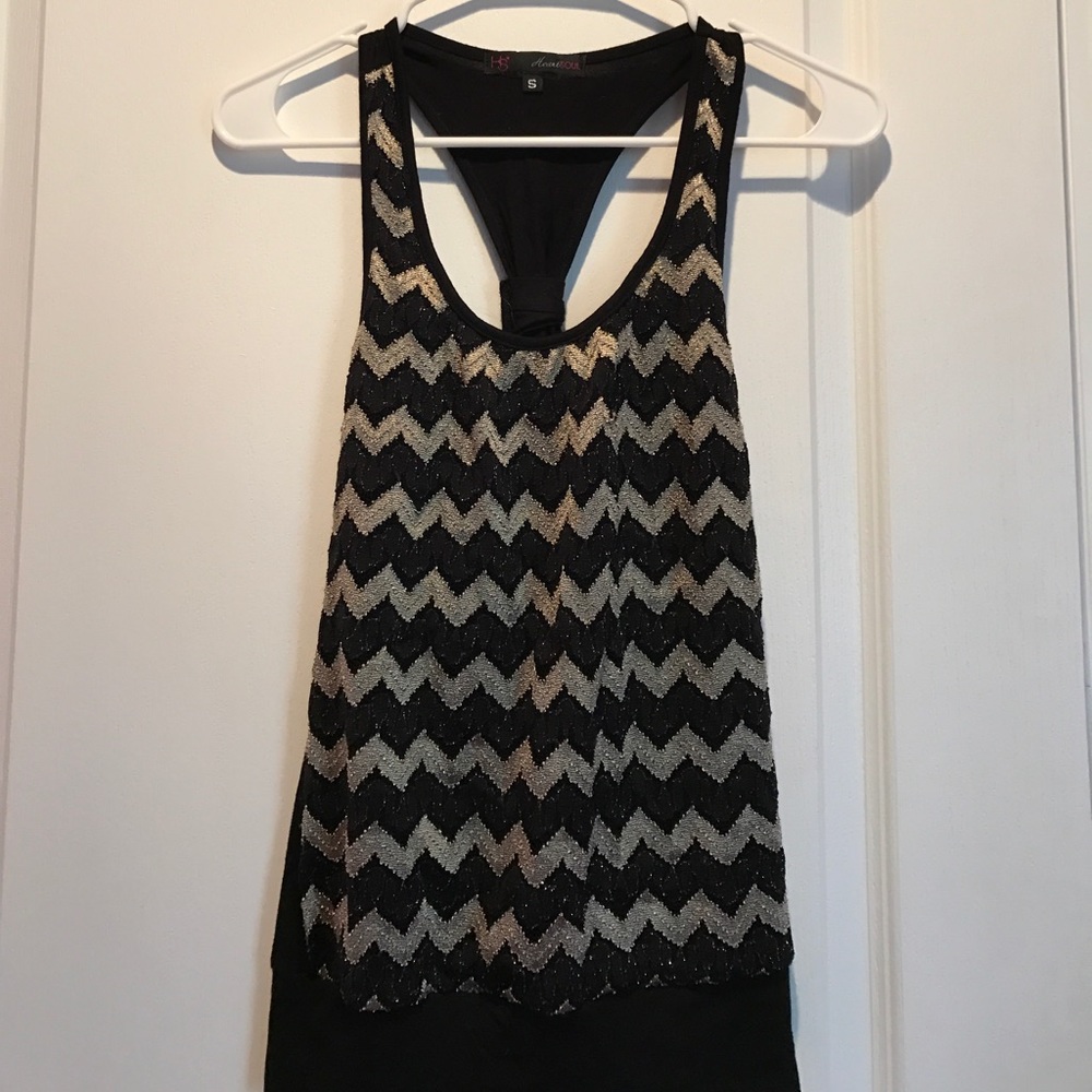 Gold and black zig zag tank top