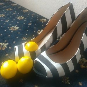 Black and white striped heels