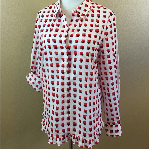 kate spade Tops - Kate Spade Cotton Ruffle Edge Blouse size 10