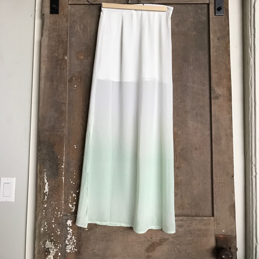 Sheer long maxi skirt with white mini underlay