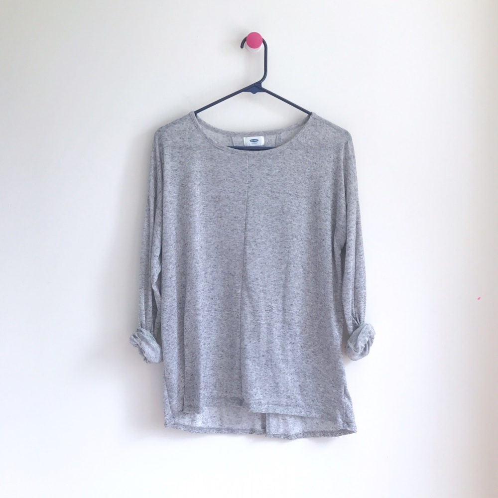 Old Navy marled gray split back long sleeve top