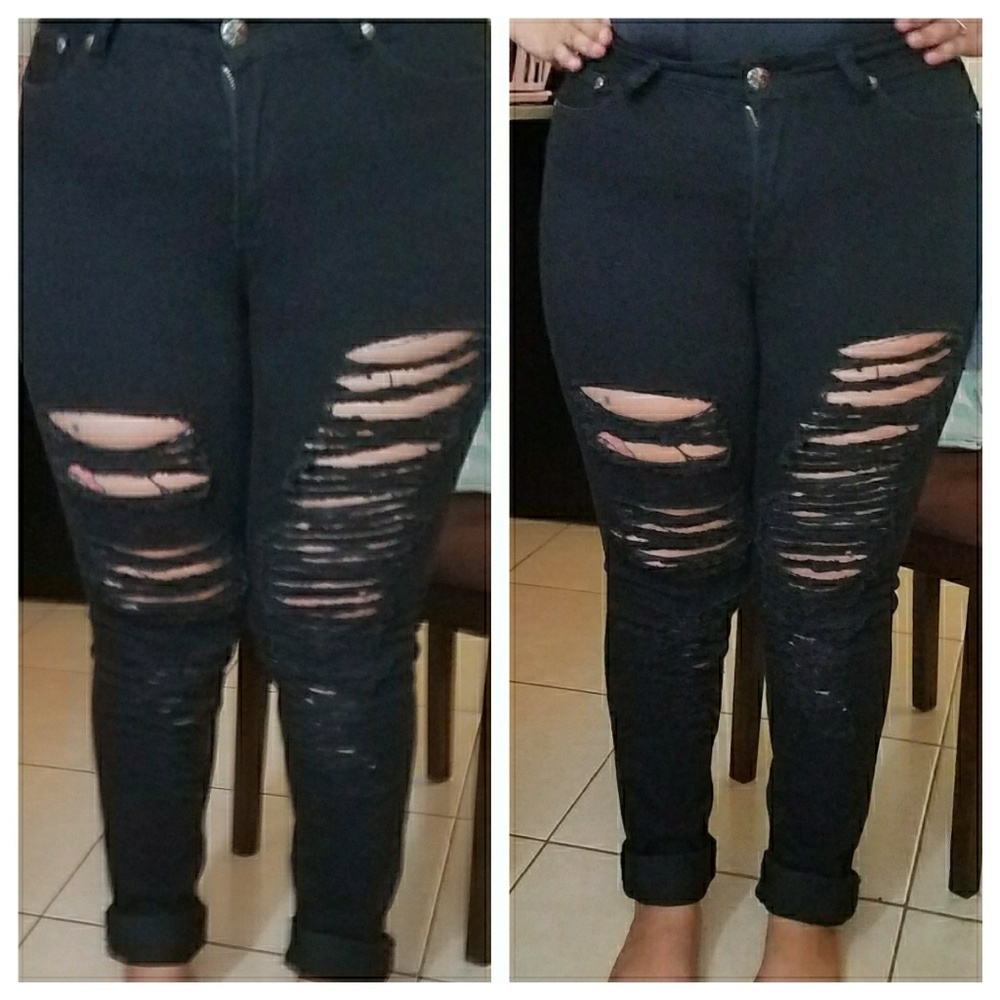 🍭🌼New Black Distressed Skinny jeans ALL SIZES - Picture 5 of 6