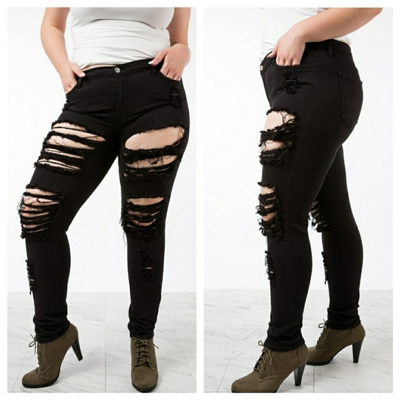 🍭🌼New Black Distressed Skinny jeans ALL SIZES - Picture 2 of 6