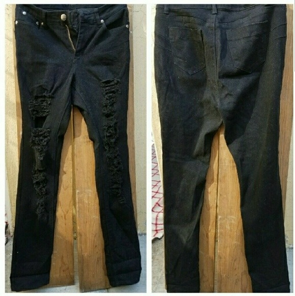🍭🌼New Black Distressed Skinny jeans ALL SIZES - Picture 3 of 6