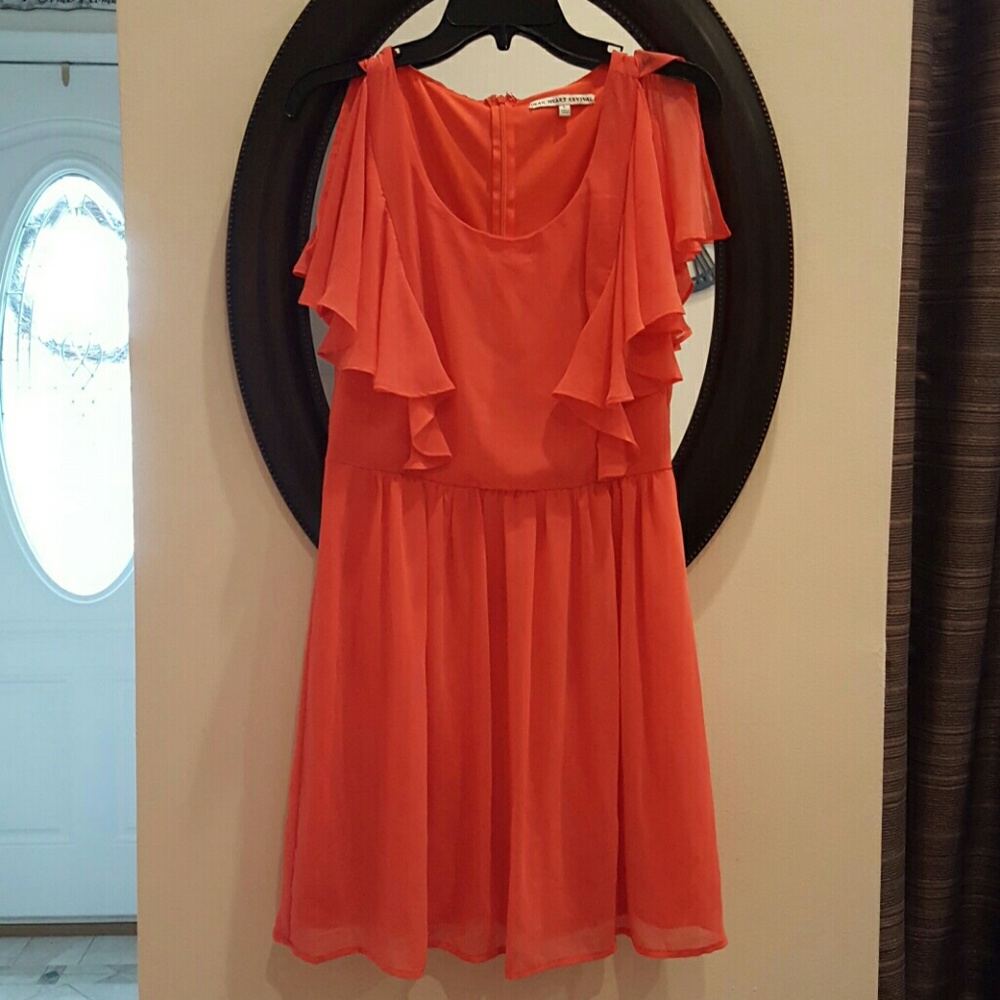 Coral flutter sleeve dress