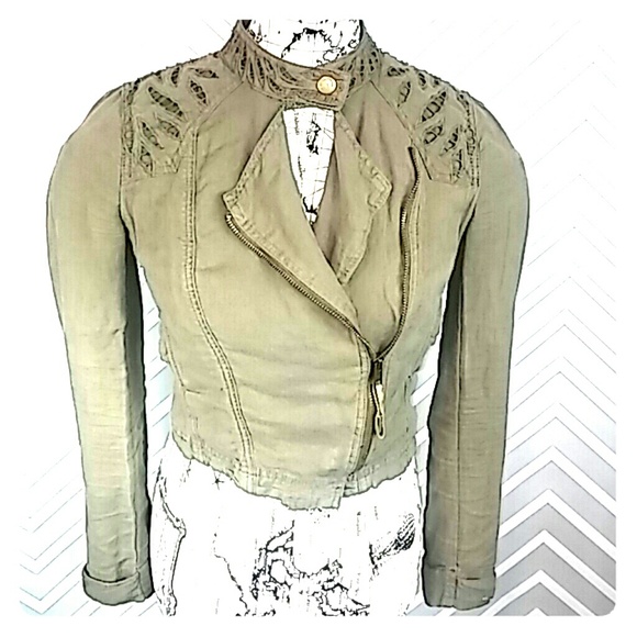 Free People Jackets & Blazers - Free People Army Green Cropped Lace Back Jacket
