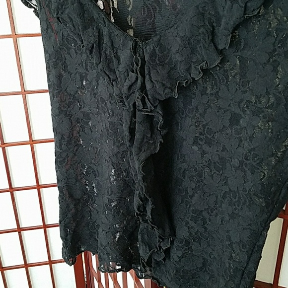 Vintage The Limited flowered sheer lace black ruffled top. Size S. - Picture 2 of 4
