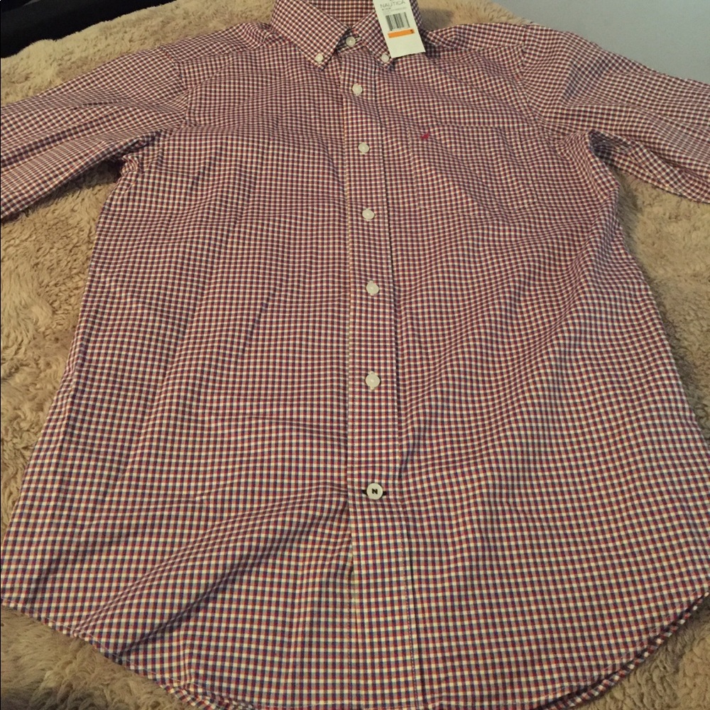 New nautica red plaid button down