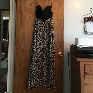 Strapless leopard hi-low maxi dress