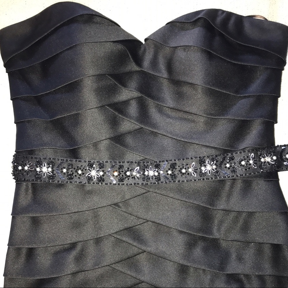 Camille size 10 black satin, jewel belted dress