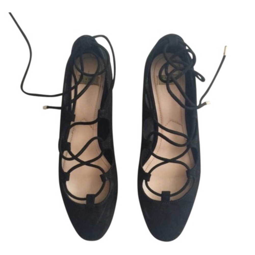 Zara lace up suede flats black size 8/38