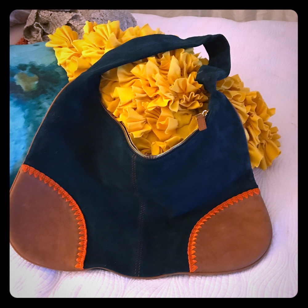 Purse blue suede brown corners. ❤️👍