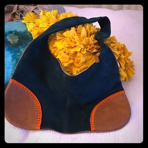 Purse blue suede brown corners. ❤️👍