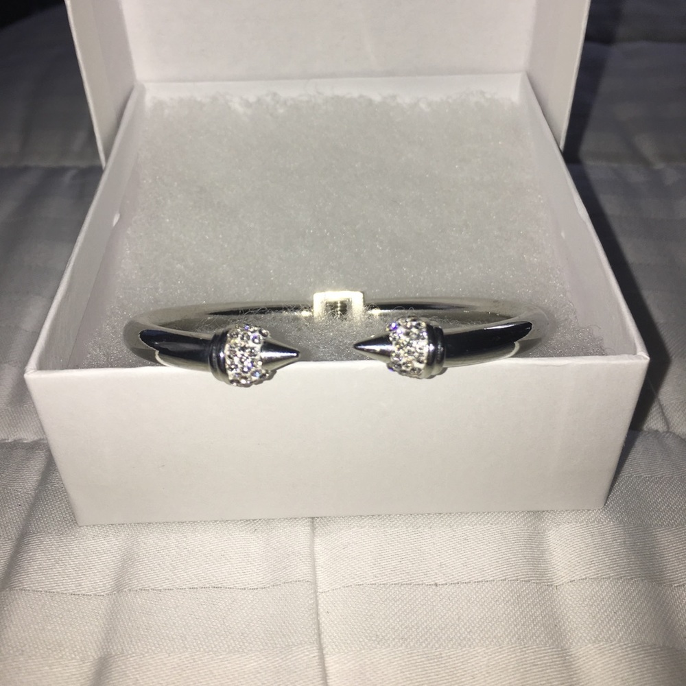 Spike and Silver Rhinestone Bangle Bracelet