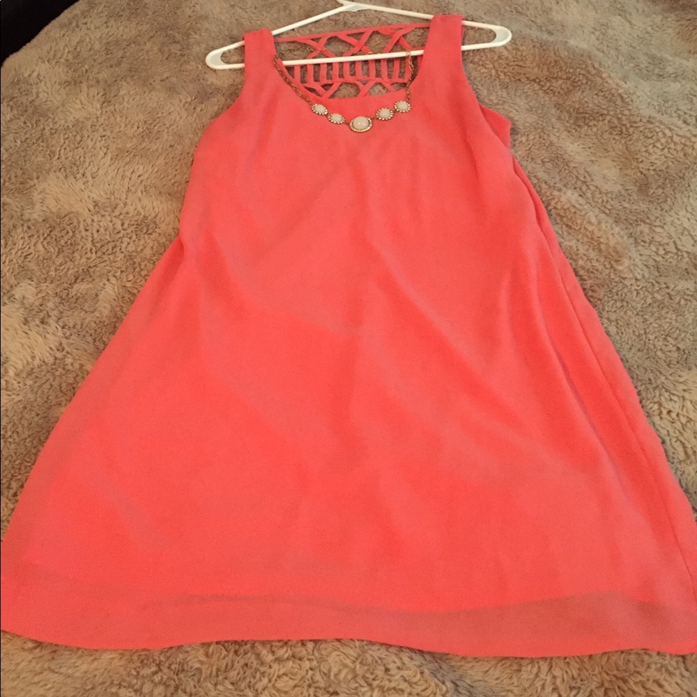 Coral summer dress with necklace