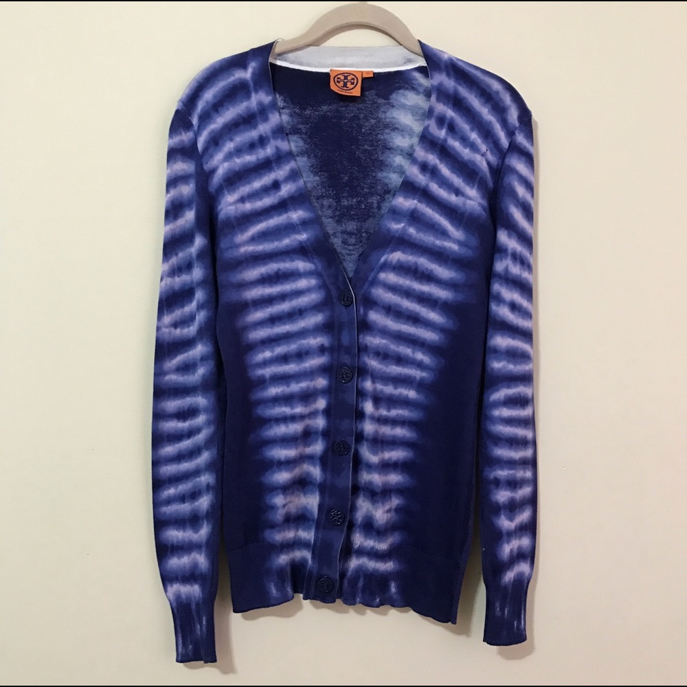 Tory Burch Knit Cardigan XS Button Patterned Blue
