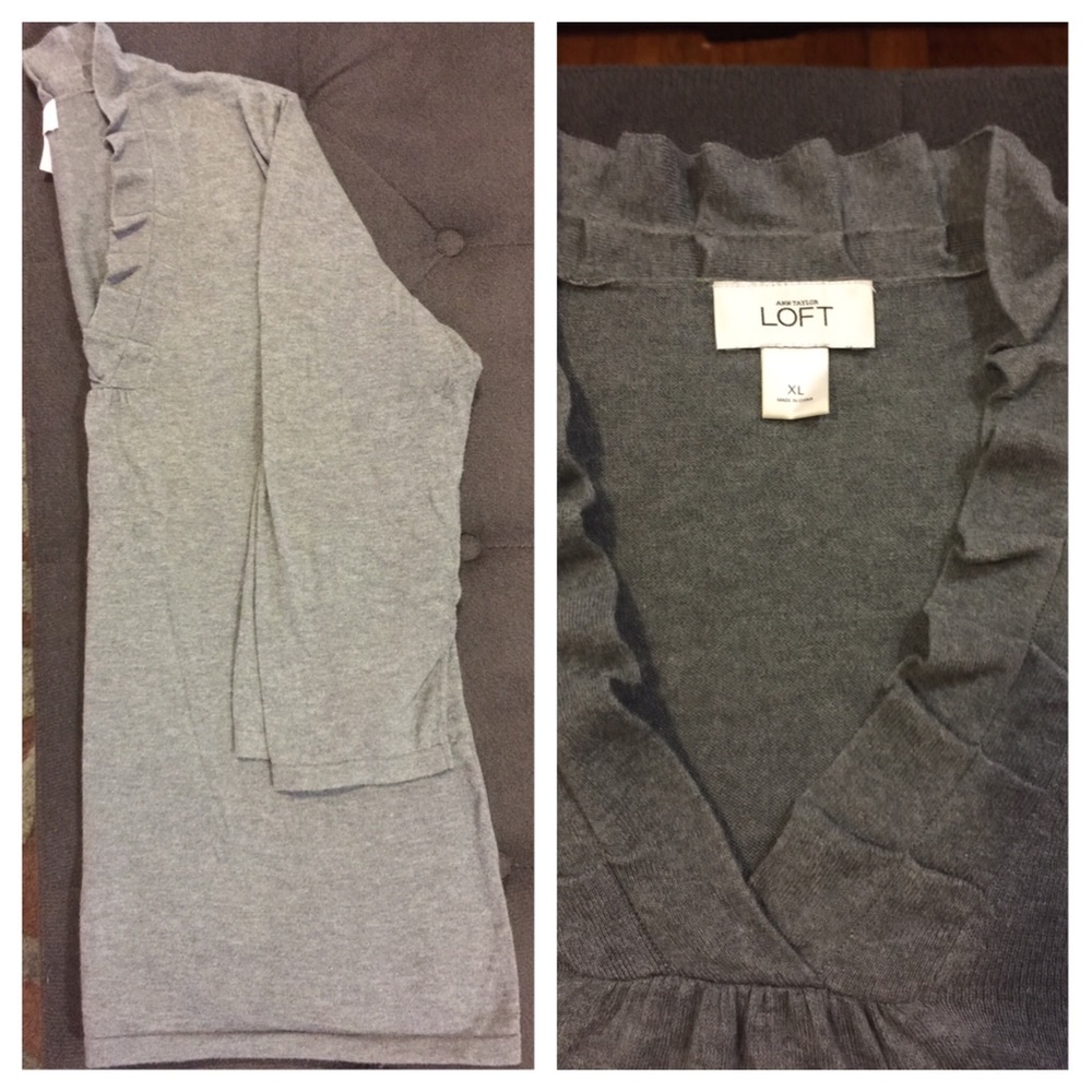 Loft ruffle neck v-neck sweater