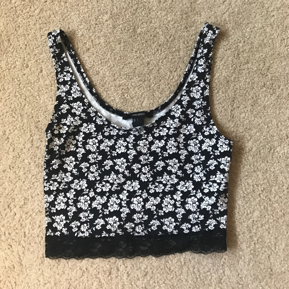 Black floral crop top