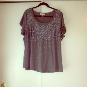 Coldwater Creek Grey Sequin Top, 1X 16W-18W