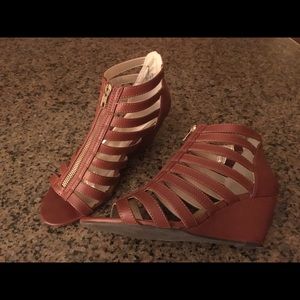 Cognac Gladiator Wedge Sandals from Material Girl