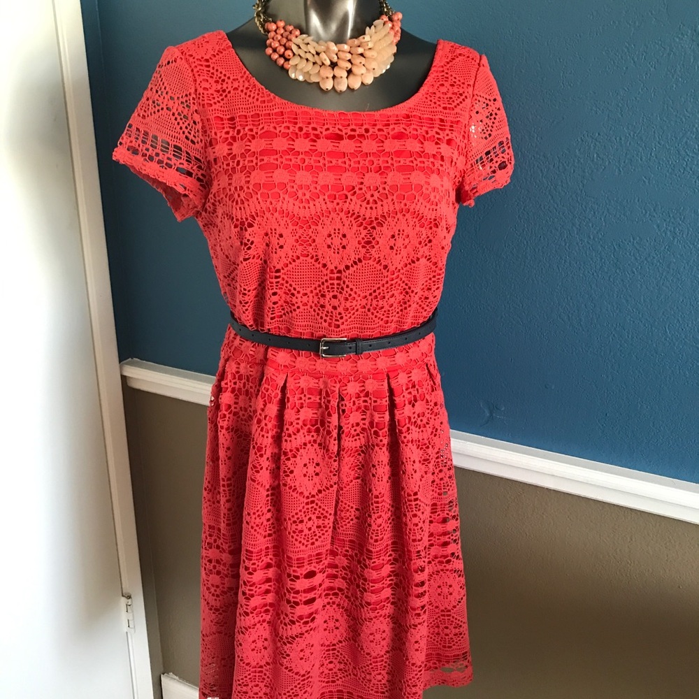 Dressbarn Coral Lace A-Line Dress