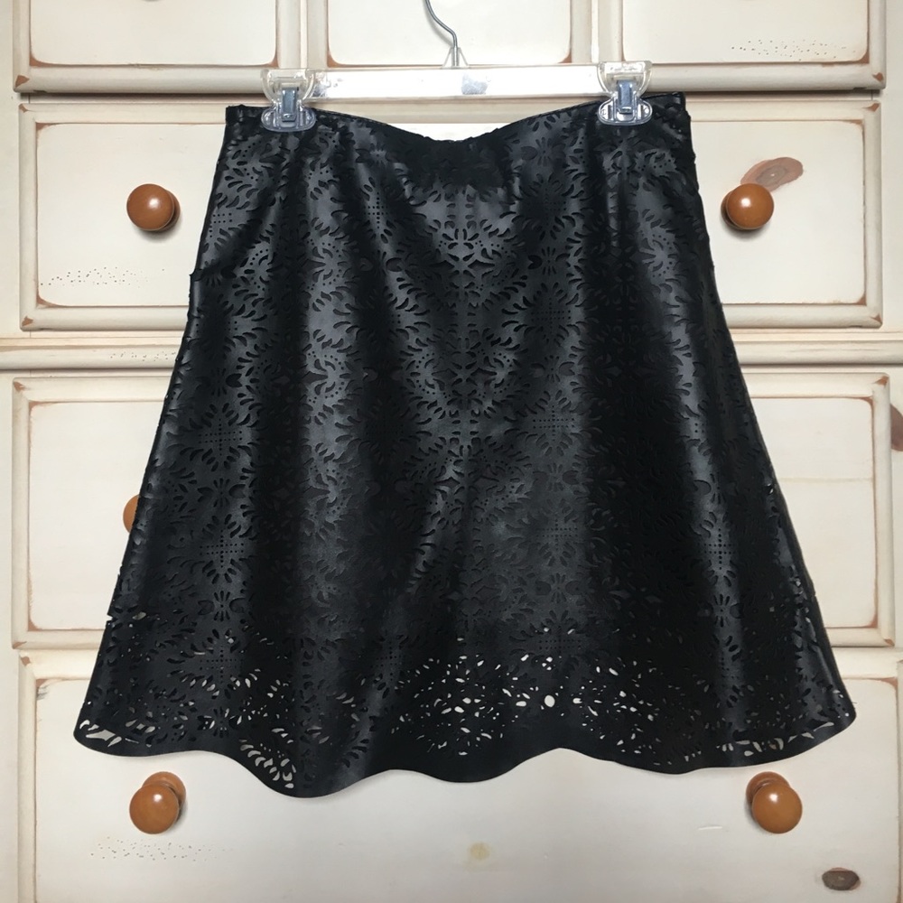 Black leather lace/ cut out skirt.